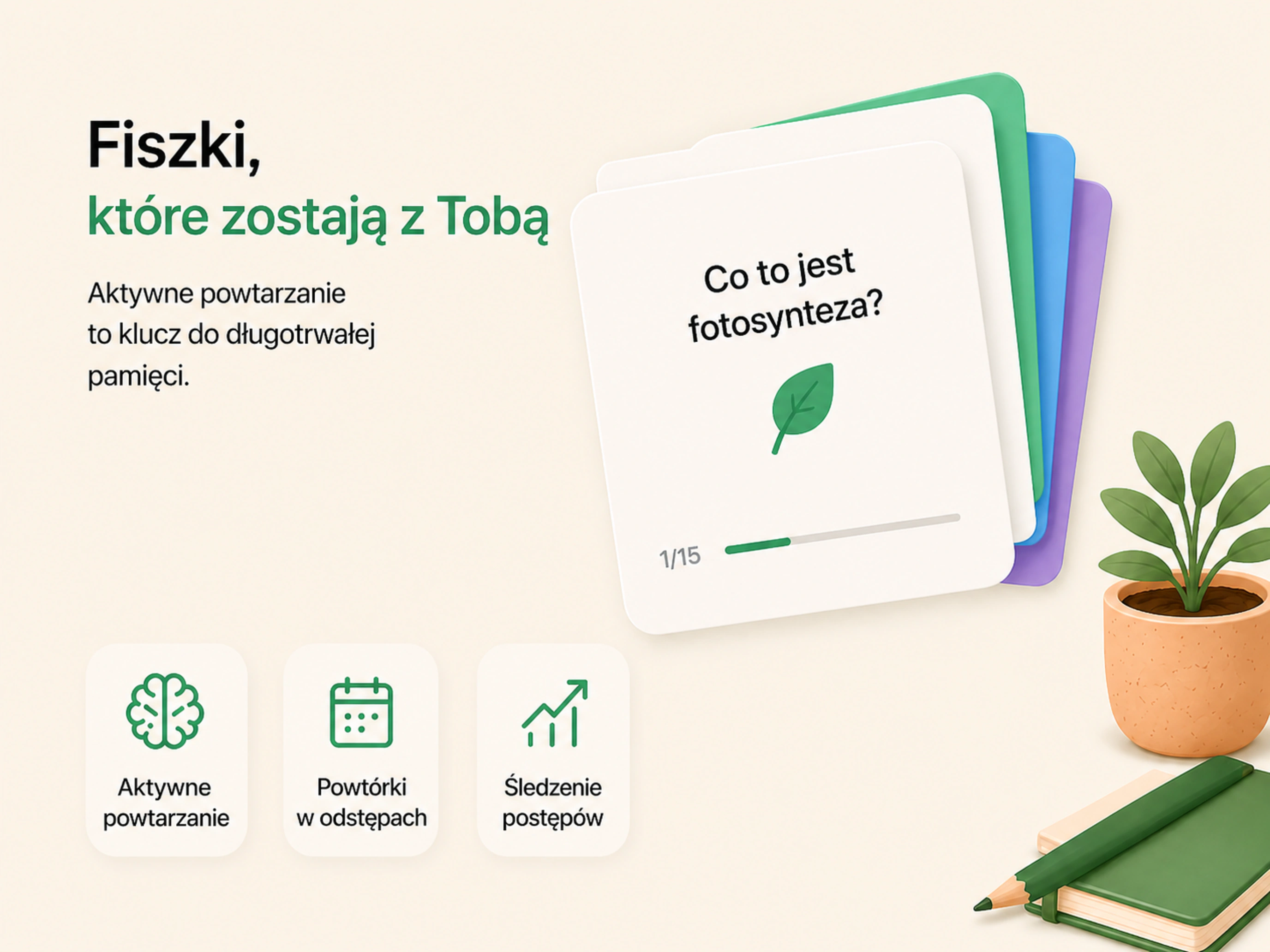 Grafika z listingu Naukado przedstawiająca fiszki i aktywne powtarzanie